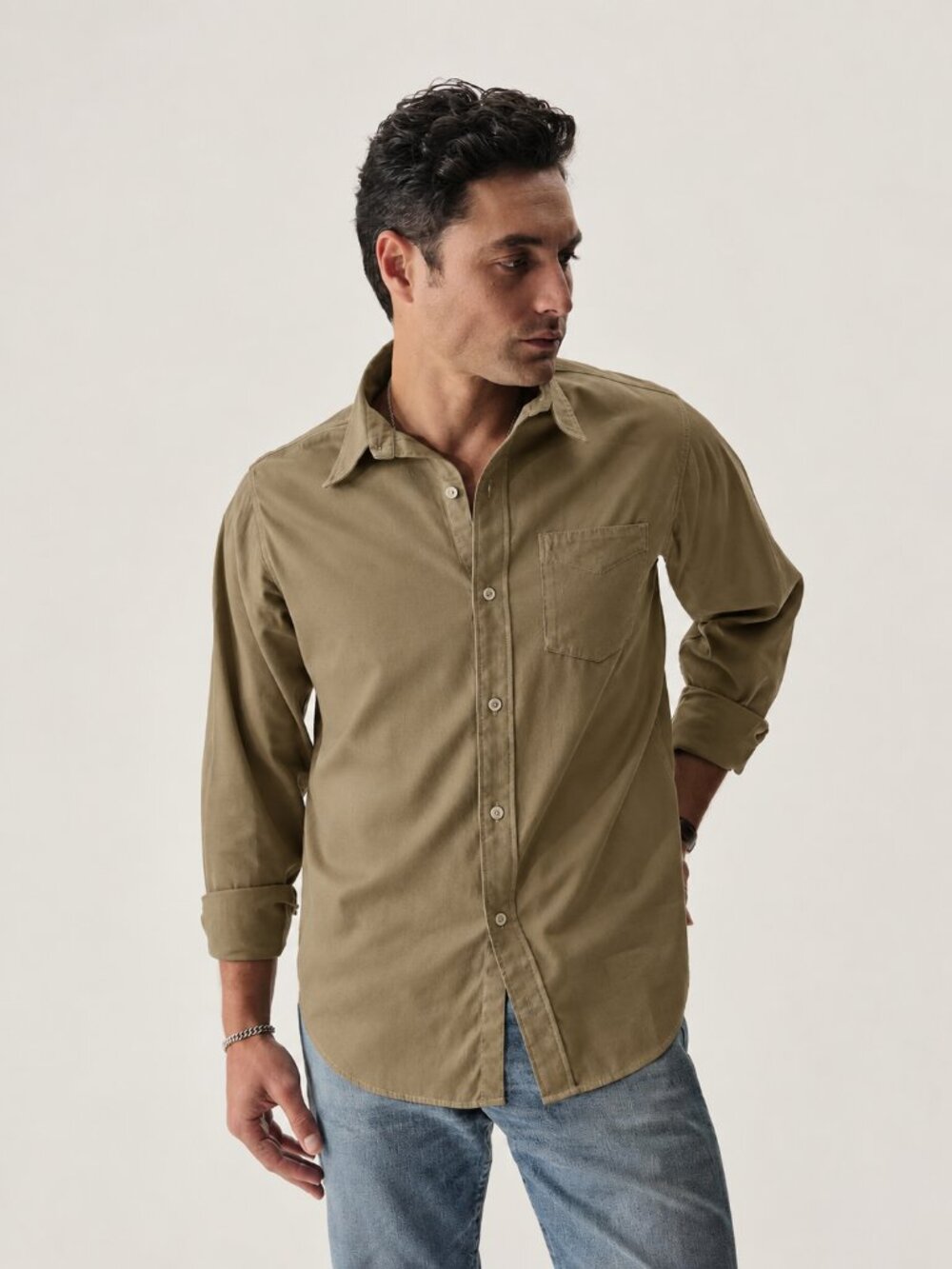 Buck Mason Draped Twill One Pocket Shirt in Ghurka NWT